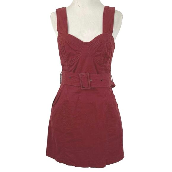 Urban Outfitters Women Angelique Belted Sleeveless Linen Mini Dress Red Size 2 - Picture 2 of 9